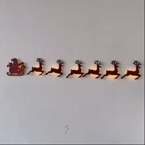 XMSJ | Đồ Trang Trí Giáng Sinh Treo Tường Đèn LED Hình Ông Già Noel Xe Trượt Tuyết Tuần Lộc Cây Thông Cắt Rỗng Bằng Gỗ Trang Trí Cửa Tiệc Lễ Hội Trang Trí Nhà Cửa