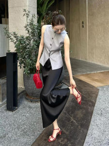 Gray Suit Vest Dress Womens 2025 New Summer Elegant Commute Style Half Skirt Set High Waist A-Line Skirt Ins Style Two-Piece Suit