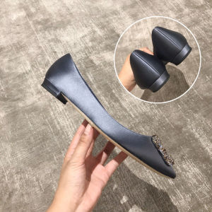 M Flats B Flats Women's Autumn New Arrival Pointed Toe Satin Wedding Shoes Low-Cut Comfortable Pumps Easiest for Match Square Buckle Rhinestone Flat Heel