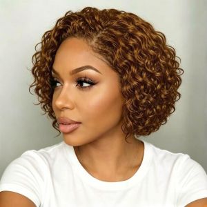 GLAMOROUS | 13x4 Lace Front Wig Pixie Cut Curly Brazilian Human Hair Wig 8 Inches Short Bob Wig For Women 180% Density