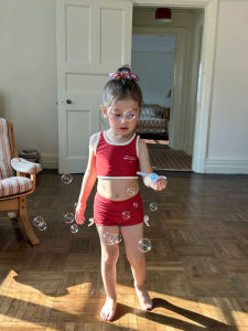 Girls Swimwear Red Two-Piece Baby Suit Summer New Quick Dry Sun Protection Sport Style Thin Two-Piece Set Childrens Swimming Costume