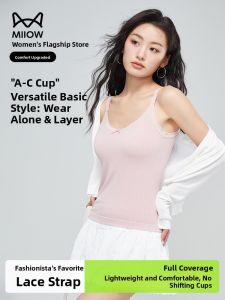miiow |  Lace Trim Tank Top Womens Summer Slim Fit Cardigan Shirt No Bra Integrated Vest MiiOW Cat Person Nylon Rayon Spandex Blend