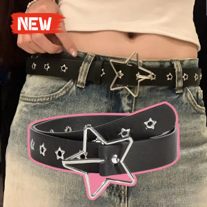 Y2K Punk Star Eyelet Black Rivet Belt Goth Pu Leather Belts For Women Jeans Pants Boys And Girls Students Belt