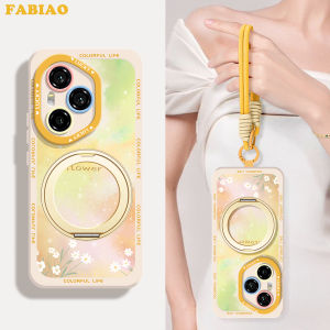 Fabio Honor 500 pro Phone Case with 360 Magnetic Stand Simple Flower Design Silicone Short Rope Fashionable Gradient Colors