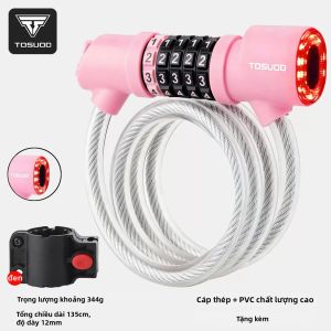 TOSUOD | Khóa Xe Đạp Mật Khẩu An Toàn 5 Số TOSUOD Kèm Đèn Hậu Dây Cáp Thép Chống Trộm Phụ Kiện Xe Đạp