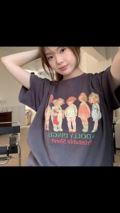 Korean Style Korea Cartoon Printed Casual Oversize Tshirt Short Sleeve Round Neck oversized Top Tee
