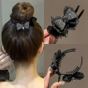 Exquisite Rhinestone Bowknot Hair Claws Women Ponytail Hair Bun Ball Fixer Styling Tool Headwear Gifts
