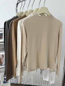 เสื้อยืดคอกลมแขนยาวผ้ากำมะหยี่สำหรับผู้หญิง ฤดูใบไม้ร่วง/ฤดูหนาว สีสันสดใส ทรงเข้ารูป เสื้อชั้นในลำลอง คอตั้ง ปกติ