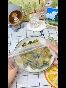 100 Pack Disposable Plastic Fresh-Keeping Bags Elastic Reusable Self-Sealing Food Cover Wrap for Bowls Kitchen Leftovers Sealed Freshness Storage