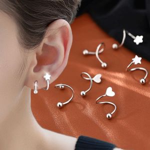 2pcs Stainless Steel Spiral Twisted Lip Ring & Tongue Piercing Heart Star Ear Cartilage Helix Piercing Stud Earring Jewelry Gifts
