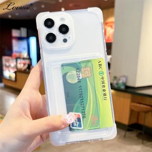 Card Holder Transparent Case for iPhone 15 14 16 17 Pro Max Wallet Airbag Shockproof Clear Cover for iPhone 13 12 11 Pro Max