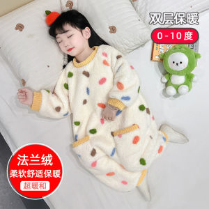 Childrens One-Piece Pajamas Fall and Winter Coral Fleece Double Layer Fleece-lined Thickened Baby Anti-Kick Sleeping Bag Girl Flannel Romper