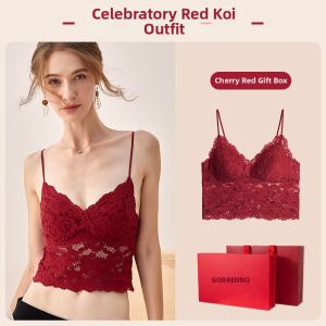 Red Slim Fitting Gathered Small Chest Lace Bra Set