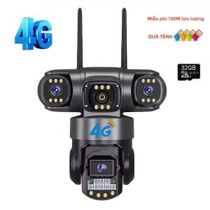 Camera An Ninh Ngoài Trời Chống Nước 4G HD 6K 3 Ống Kính 3 Màn Hình Có Khe Cắm SIM Zoom Kỹ Thuật Số 12MP
