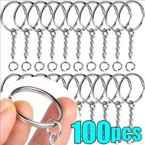 100pcs Silver Polished Metal Keychain Split Rings with Short Chains / Iron Metal Blank Key Chain / Anti-rust DIY Key Ring Accessories
