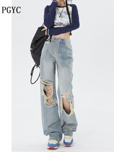 Quần Jeans Ống Rộng Cạp Cao Phong Cách Đường Phố Mỹ Cổ Điển Cho Nữ Quần Dài Ôm Dáng Thường Ngày Đa Năng Quần Dài Ôm Dáng