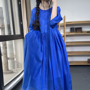 White Linen Cotton High Waist A-line Long Dress