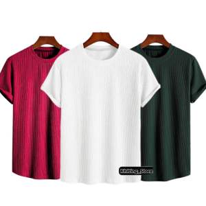 Kaos Polos Pria Bahan Waffle Paket Hemat 3pcs Lengan Pendek Oblong Best Seller - Baju Pria Top 1