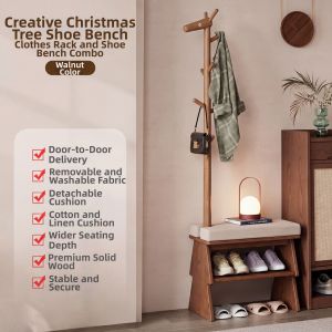 DONGMU | Winter Wood Real Wood Changing Shoe Bench Coat Hanger Storage Rack