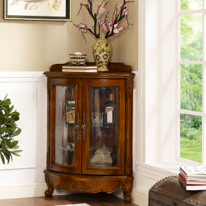 American Style Solid Wood Corner Cabinet European Style Triangle Wine Cabinet Living Room Corner Curio Cabinet Dining Room Kitchen Corner Locker