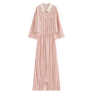 PJM INMARCH | ชุดนอนไหม PJM INMARCH Rose Desert เสื้อผ้าอยู่บ้าน แขนยาว คอตั้ง กระดุม 2 ชิ้น สำหรับผู้หญิง สไตล์หวานและน่ารัก