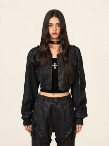SMFK | Leopard Wax Short Womens Flight Jacket
