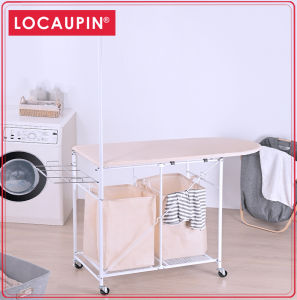 Locaupin Laundry Rolling Portable Laundry Sorter With Folding Station with Clothes Holder Ironing Board Laundry Hamper