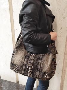 Túi Đeo Vai Denim Giặt Mài Phong Cách Vintage Dành Cho Nữ Dung Tích Lớn Kiểu Dáng Hobo Có Chi Tiết Đinh Tán Túi Đeo Chéo Túi Tote Lớn Màu Xanh Dương