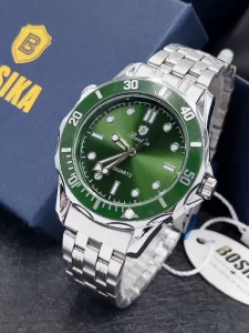 BOSIKA นาฬิกาสายสแตนเลส สำหรับผู้ชาย ขอบหมุนได้ พรายน้ำ กันน้ำพร้อมกล่อง BG-015