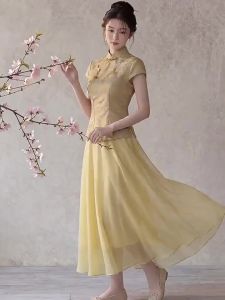 New Chinese Style Retro Modified Qipao Summer Mandarin Collar Floral Short Sleeve Dress