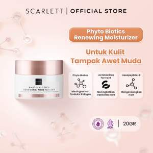 SCARLETT Whitening Phyto Biotics Renewing Moisturizer Indonesia / Age Delay Series Skincare Anti Aging / Face Care Pelembab Wajah / Cleanser Facial Wash Essence Toner Serum Day Night Eye Cream Sunscreen Mask / Body Lotion Brightly Acne Package Paket Full