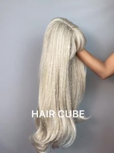 HENRY MARGU Long Natural Wavy Platinum Blonde Wigs with Bangs Cosplay Party Lolita Synthetic Wigs for Women Heat Resistant Fiber