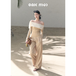 OAKMOO | Bộ Áo Trễ Vai Bodycon và Quần Dài Rộng Thoáng Mùa Hè Nữ