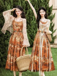 Beach Suitable Ethnic Style Dress A-Line Silhouette Lightweight Polyester Material No Stretch Comfortable Summer Vacation Dress