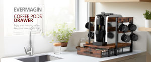 Tabletop Coffee Mug Holder 6 Cup Rack Organizer Rack with Drawer Wooden Holder Capsule Storage Rack Coffee Cup Cup Rack Tea Organizer Storage