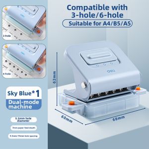 deli | Multiple Hole Portable Punch For Binders A4 Paper Students Documents