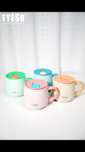 TYESO Insulated Table Mug 355ml Stainless Steel Coffee Mug with Lid & Handle Cup Ceramic Coated Inner BPA Free Tumbler 01-01043
