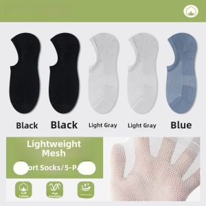 Mens Summer Thin Cotton Boat Socks Anti-Odor Sweat Absorbent Mesh Breathable Non-Slip Invisible Short Tube Socks