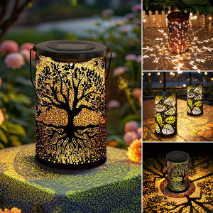 1 solar powered iron lantern hollow design suitable for outdoor gardens terraces party decorations and holiday gifts