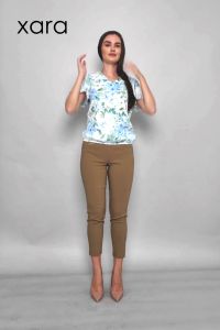 XARA Yasmine Floral Print Short Sleeve Gartered Blouse
