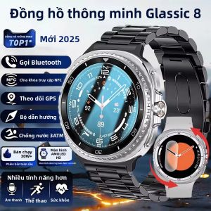 Đồng Hồ Thông Minh Nam Siêu Cổ Điển 8 HD AMOLED GPS La Bàn NFC 3ATM Mặt Số Xoay Chống Nước Cuộc Gọi Bluetooth Theo Dõi Sức Khỏe