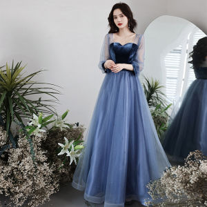 Female Evening Gown Velvet Patchwork Slimming Birthday Party Host Covering Belly Delicate Dresses for Women