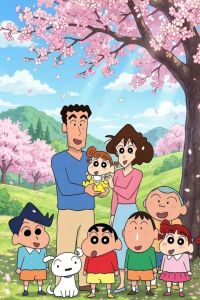 Bandai | DIY Crayon Shin-chan Cartoon Portrait Diamond Painting Cherry Blossom Family Modern Wall Decoration for Living Room and Bedroom