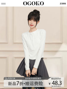 American Style Long Sleeve T-Shirt Womens Slim Fit Short Inner Shirt Pure Cotton Base Layer Top Shoulder Width Regular