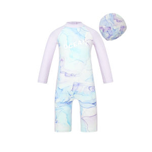 Aimix Childrens High Elasticity Chlorine Resistant Long Sleeve One Piece Swimsuit for Girls with Short Skirt And Shorts