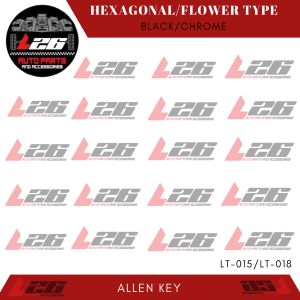 12mm LT-015 ALLEN KEY BLACK CHROME UNIVERSAL LOCK MAGWHEEL TOOL LUG NUTS 21mm and 19 mm Hexagonal Flower Type