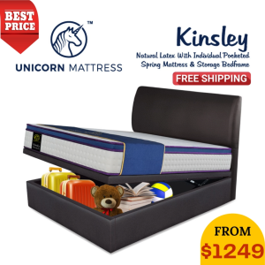 Unicorn Kinsley Natural Latex Pocket Spring Mattress + Storage Bed Frame Bundle 883/885