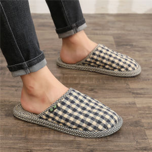 Korean Style Cotton Slippers Mens Winter Warm Indoor Home Silent Wooden Floor Noise-Free Wrapped Foot Cloth Bottom Cotton Slippers Women