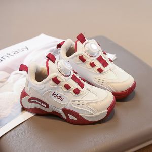 Childrens Running Shoes Anti-Slip Rotating Button Design Sports Sneakers Low Top Synthetic Leather PU Material for Boys And Girls