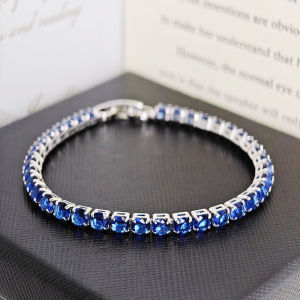 2024 New Arrival 4mm Luxury Red Blue Green Silver Color Bracelet Bangle for Women Valentines Day Gift Jewelry Wholesale S5787